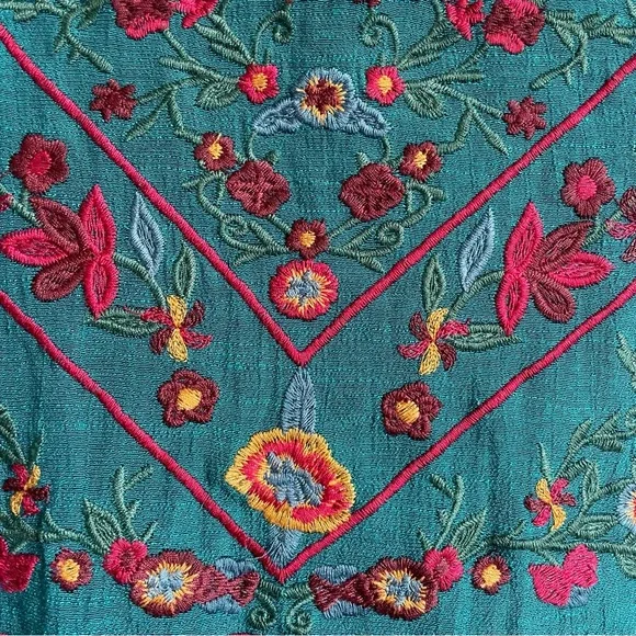 Umgee Teal Floral Embroidered Long Sleeve Dress XL - Picture 7 of 7